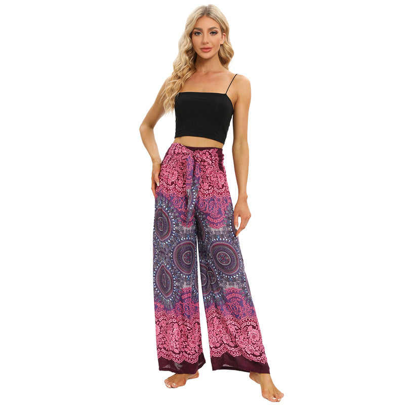 Women Loose Pant - Retro Flower Pant for Spring Summer Fall New Rayon