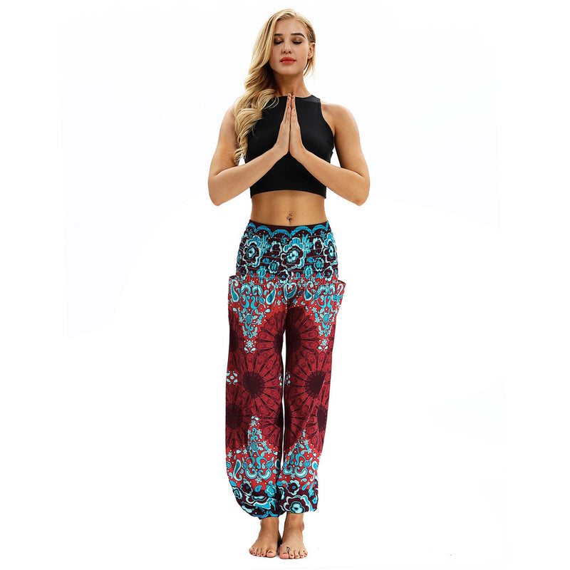 Women's straight Loose Harem Pant - Mandala flowers bloomers