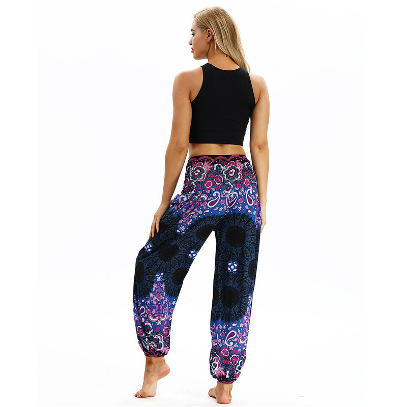 Women's straight Loose Harem Pant - Mandala flowers bloomers