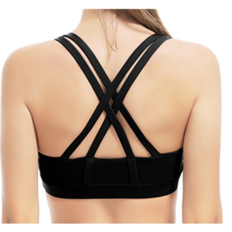 Women's Yoga Bra | Black Cross Back Tops