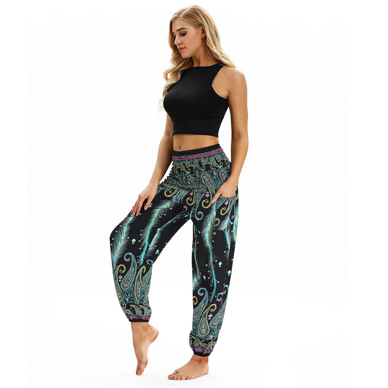 Women's straight Loose Harem Pant - Paisley Feather bloomers