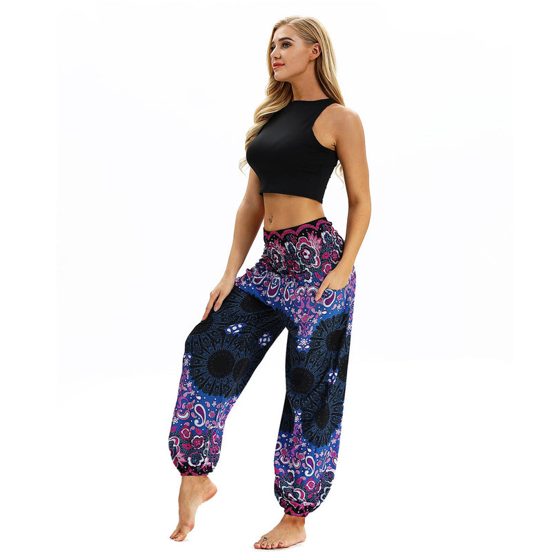 Women's straight Loose Harem Pant - Mandala flowers bloomers