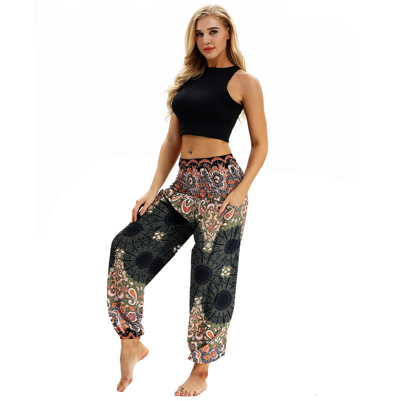 Women's straight Loose Harem Pant - Mandala flowers bloomers