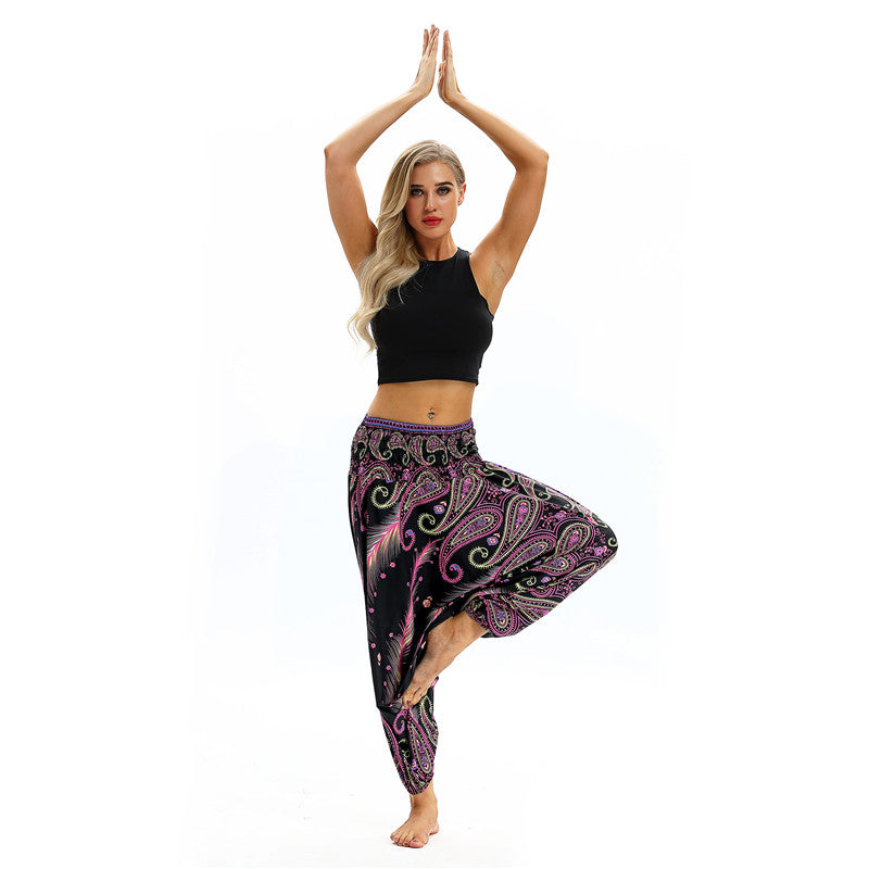 Women's Baggy Harem Pant - Thai Boho Peacock feather