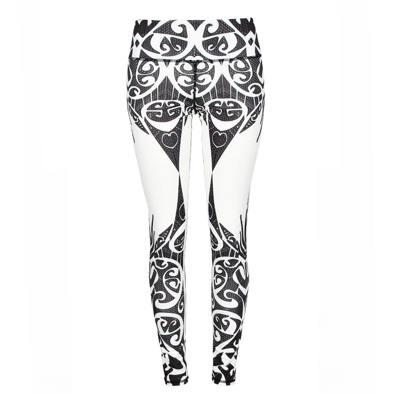 Black White Tree of Life High Waist Women's Yoga Legging