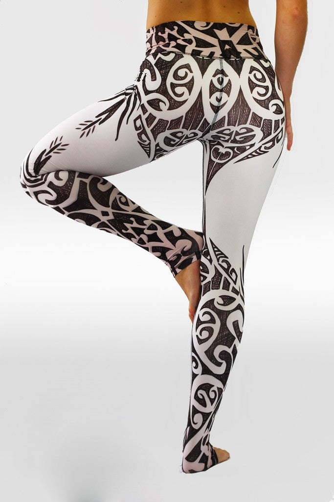 Black White Tree of Life High Waist Women's Yoga Legging