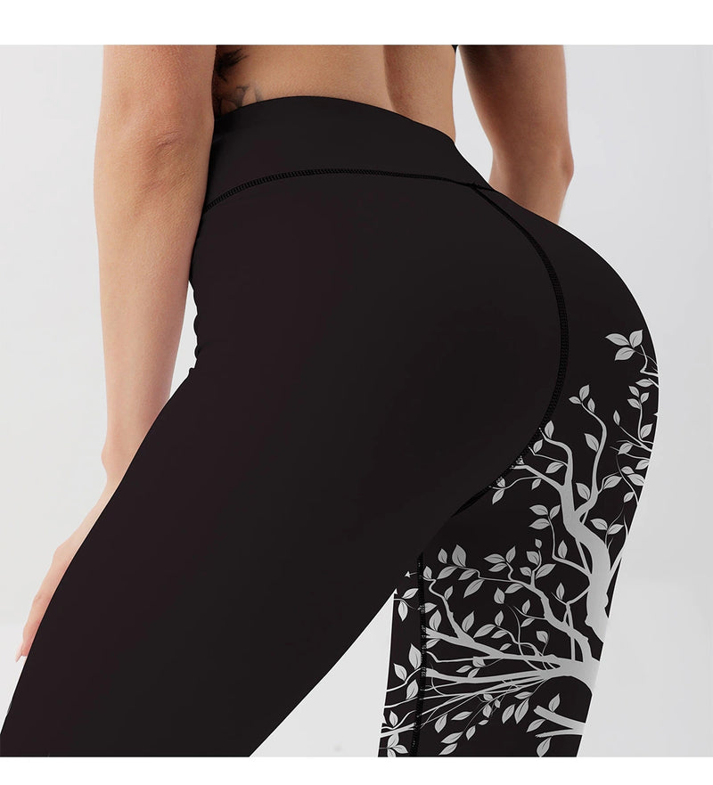 Black White Tree of Life High Waist Women's Yoga Legging