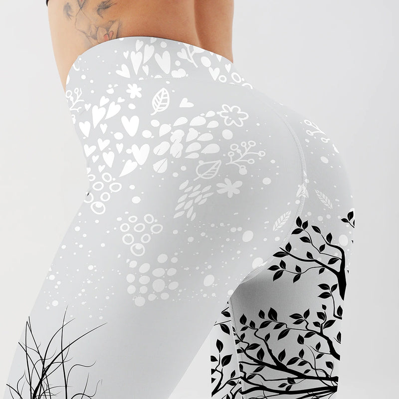 Black White Tree of Life High Waist Women's Yoga Legging