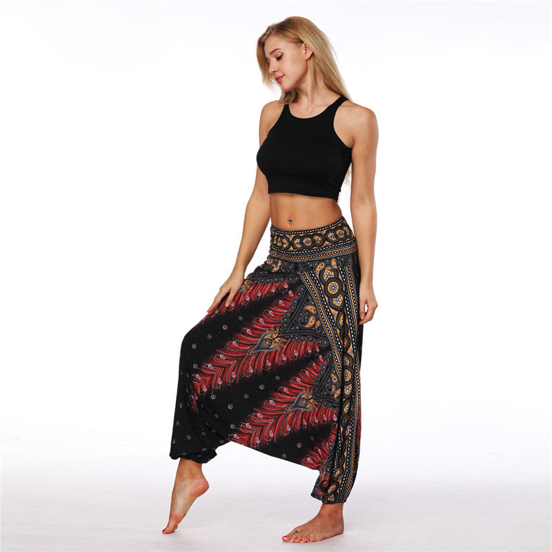 Women's Baggy Harem Pant - Purple Round Mandala Florals