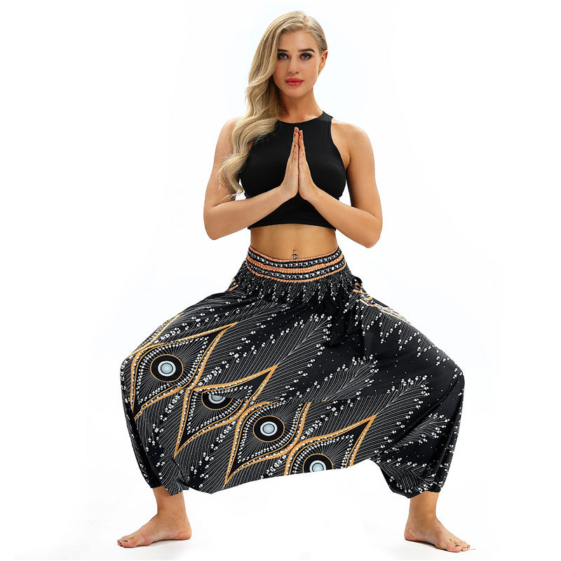 Women's Baggy Harem Pant - Evil Eyes & Gold Elephants