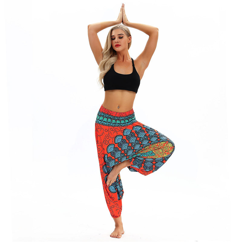 Women's Baggy Harem Pant - Big Round Mandala Floral