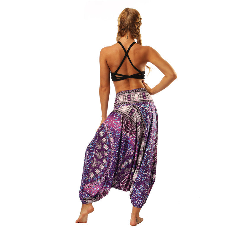 Women's Baggy Harem Pant - Red Belt Round Mandala Floral