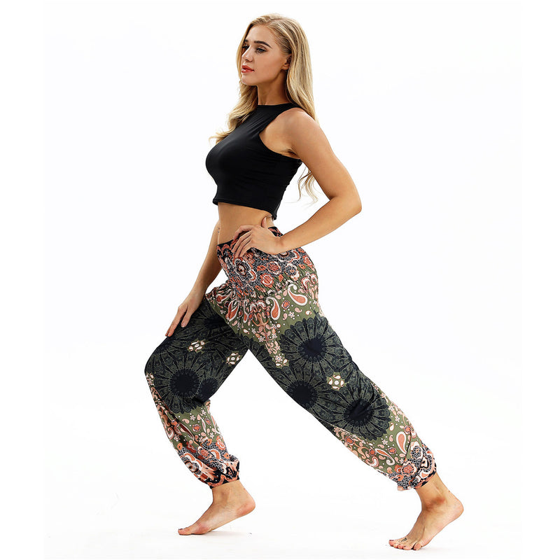 Women's straight Loose Harem Pant - Mandala flowers bloomers