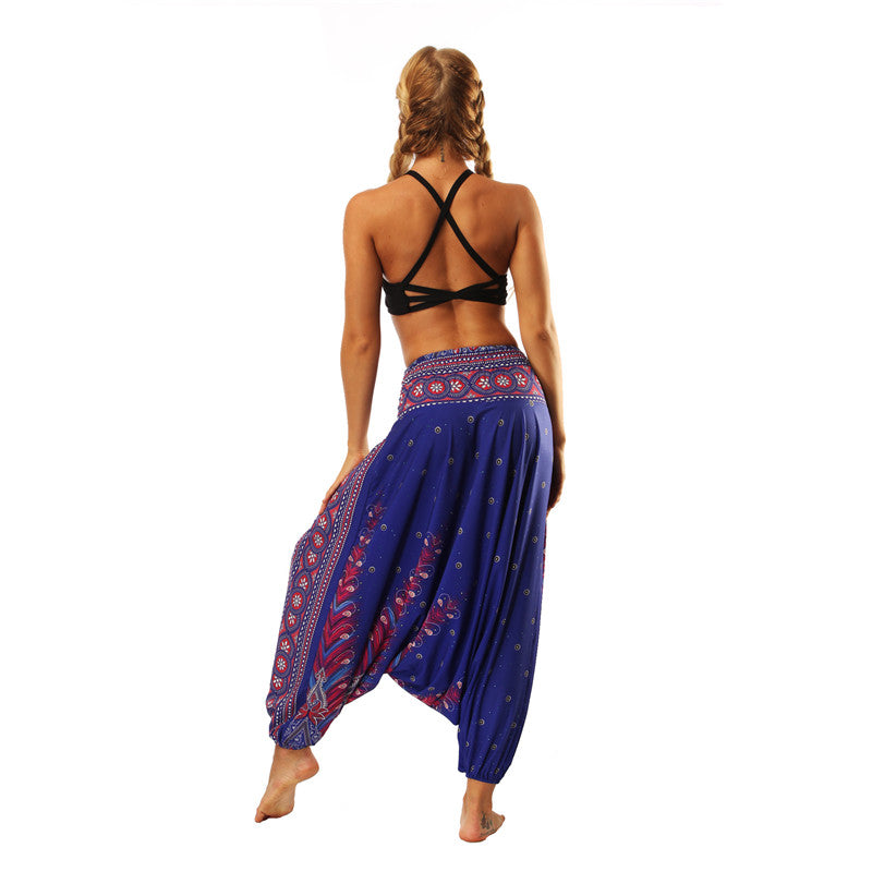 Women's Baggy Harem Pant | Brown Tropical Feather