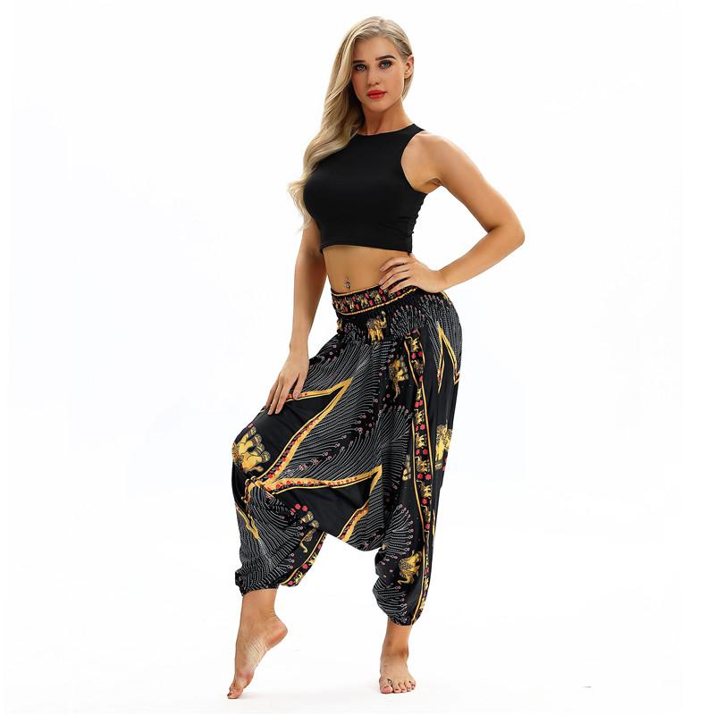 Women's Baggy Harem Pant - Floral Evil Eyes & Gold Elephants