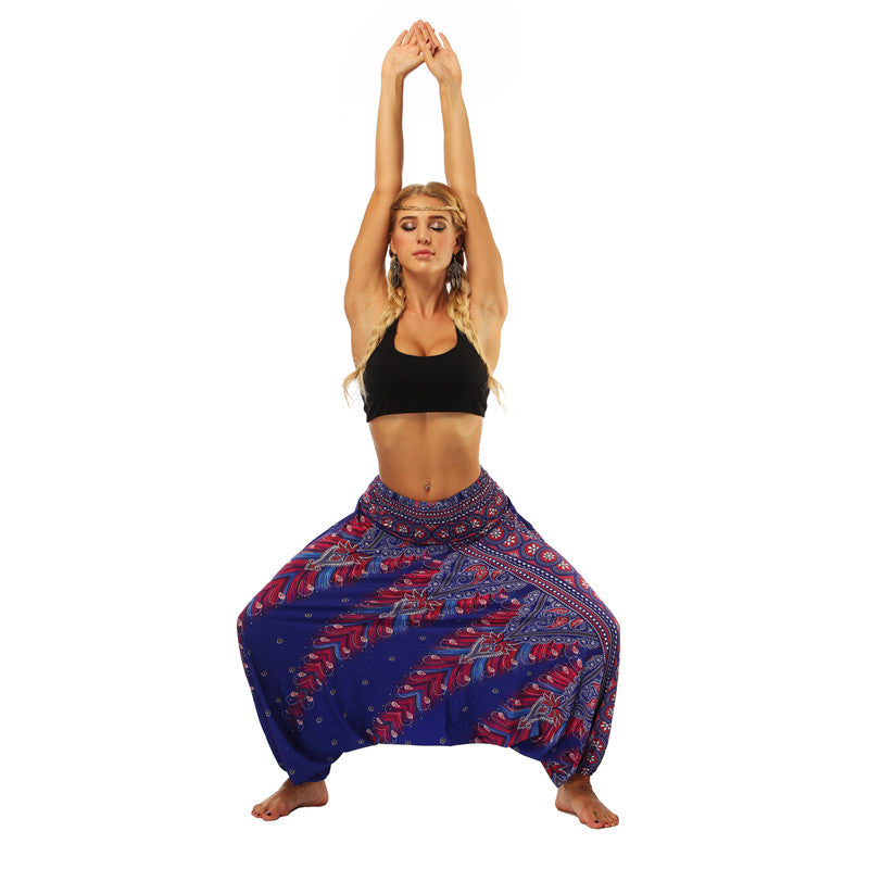 Women's Baggy Harem Pant - Dark Brown Tropical Feather