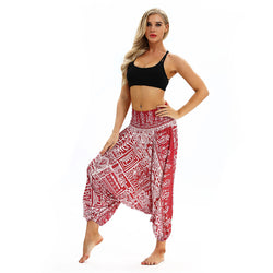 Women's Baggy Harem Pant - Red Black Fishbones