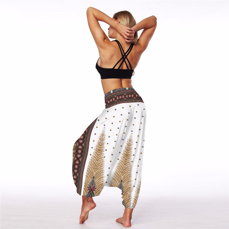 Women's Baggy Harem Pant - Dark Brown Tropical Feather