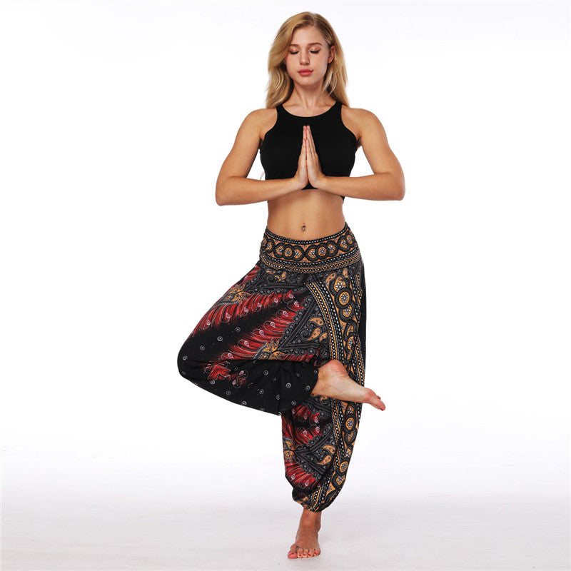 Women's Baggy Harem Pant - Shine Blue Tropical Feather