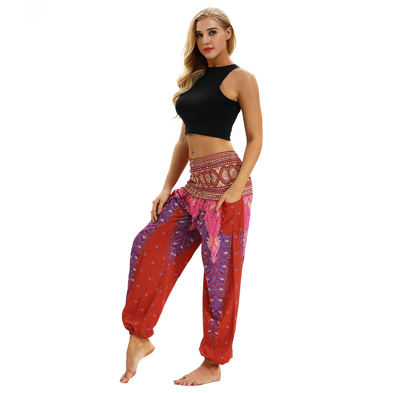 Women's straight Loose Harem Pant - Peacock Feather bloomers