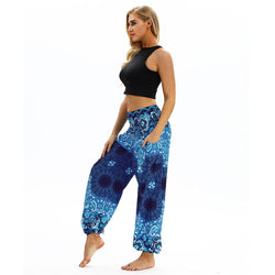 Women's straight Loose Harem Pant - Mandala flowers bloomers