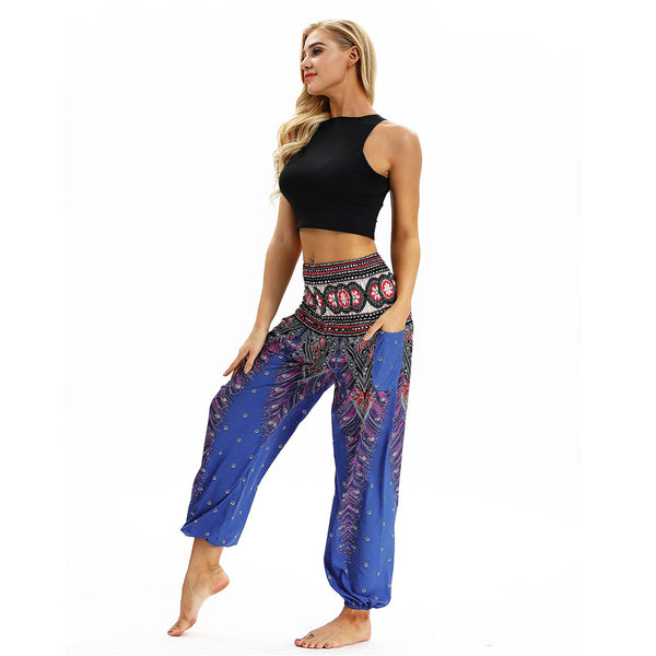 Women's straight Loose Harem Pant - Peacock Feather bloomers