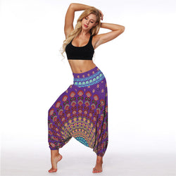 Women's Baggy Harem Pant - Purple Round Mandala Florals