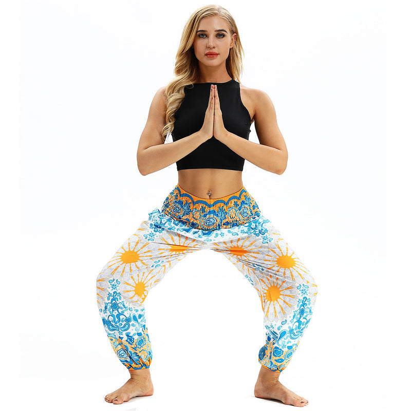 Women's straight Loose Harem Pant - Mandala flowers bloomers