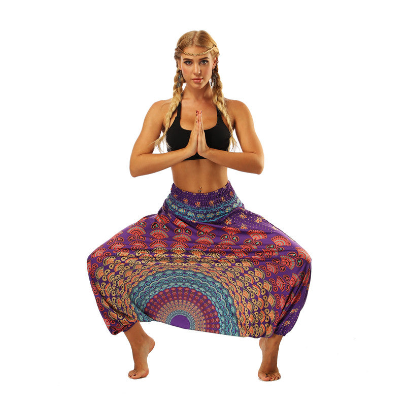 Women's Baggy Harem Pant | Brown Tropical Feather