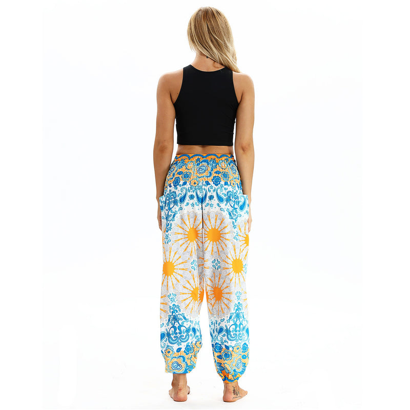 Women's straight Loose Harem Pant - Mandala flowers bloomers