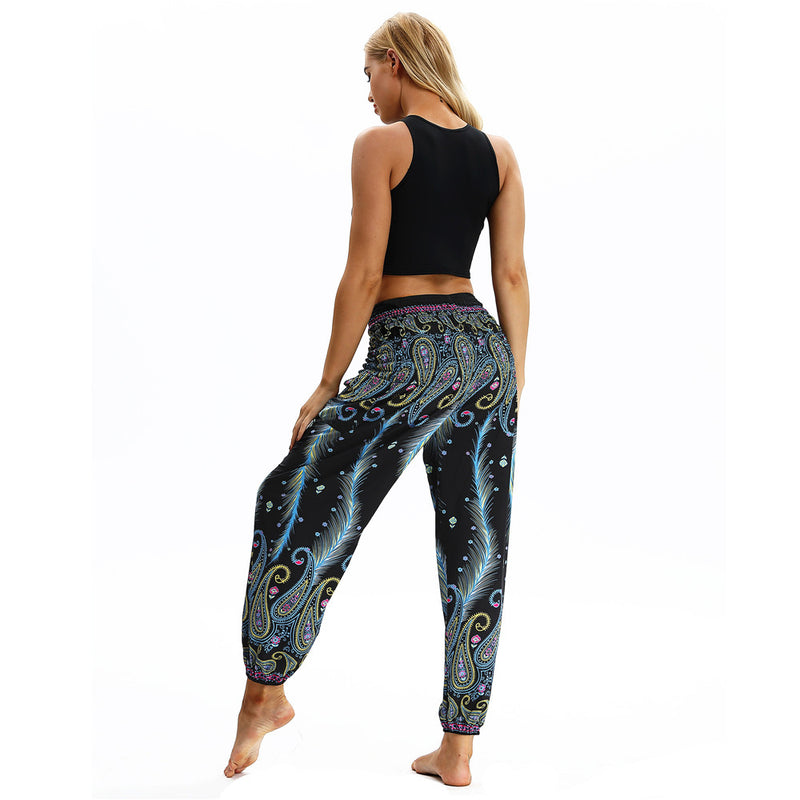 Women's straight Loose Harem Pant - Paisley Feather bloomers