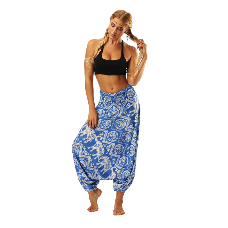 Women's Baggy Harem Pant - Red Belt Round Mandala Floral