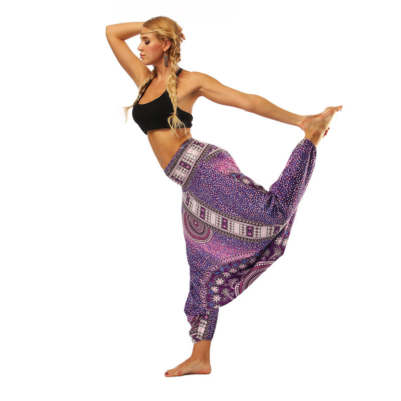 Women's Baggy Harem Pant - Red Belt Round Mandala Floral