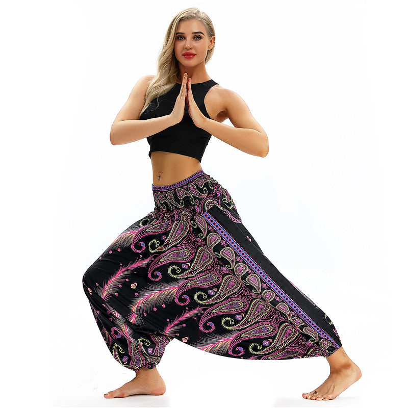 Women's Baggy Harem Pant - Thai Boho Peacock feather