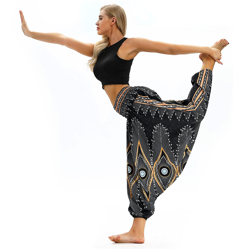 Women's Baggy Harem Pant - Evil Eyes & Gold Elephants