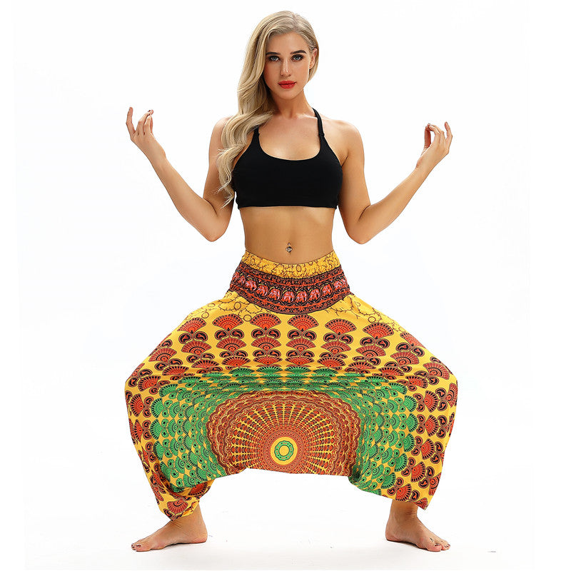 Women's Baggy Harem Pant - Big Round Mandala Floral