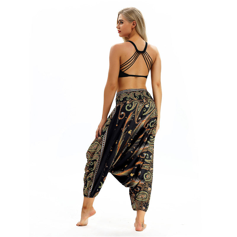 Women's Baggy Harem Pant - Thai Boho Peacock feather