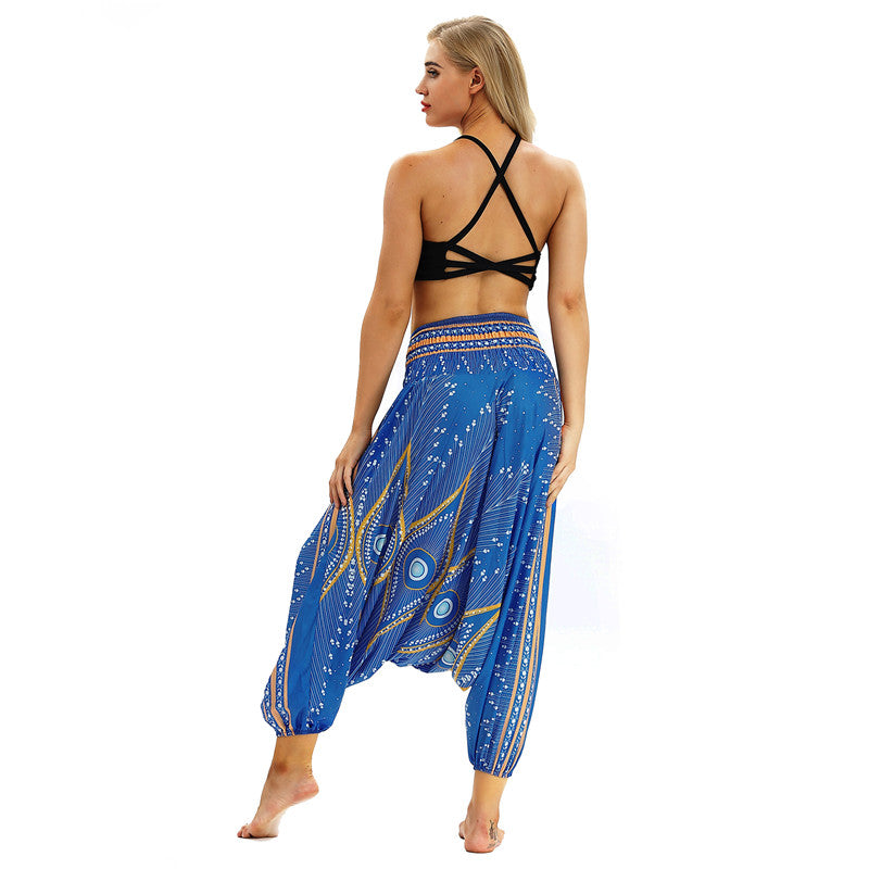 Women's Baggy Harem Pant - Evil Eyes & Gold Elephants