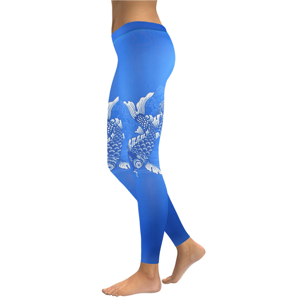 High Waist Womens Yoga Leggings - Blue Koi