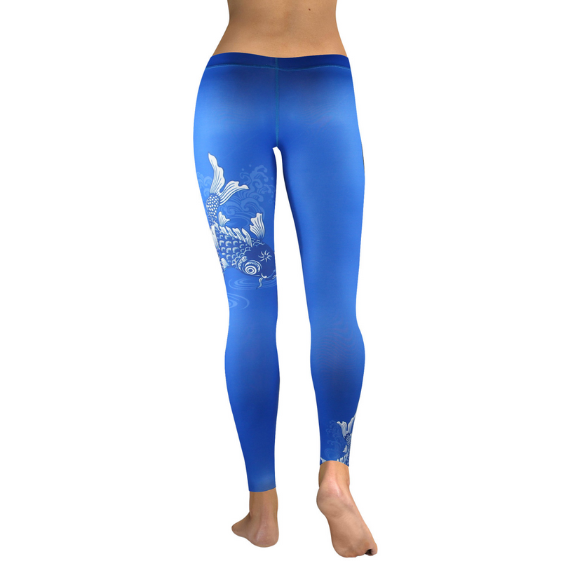 High Waist Womens Yoga Leggings - Blue Koi