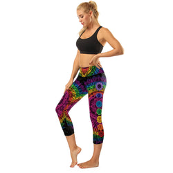 High Rise Rainbow Chakra Capris | A Small Pocket on Waistband