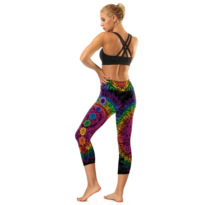 High Rise Rainbow Chakra Capris | A Small Pocket on Waistband