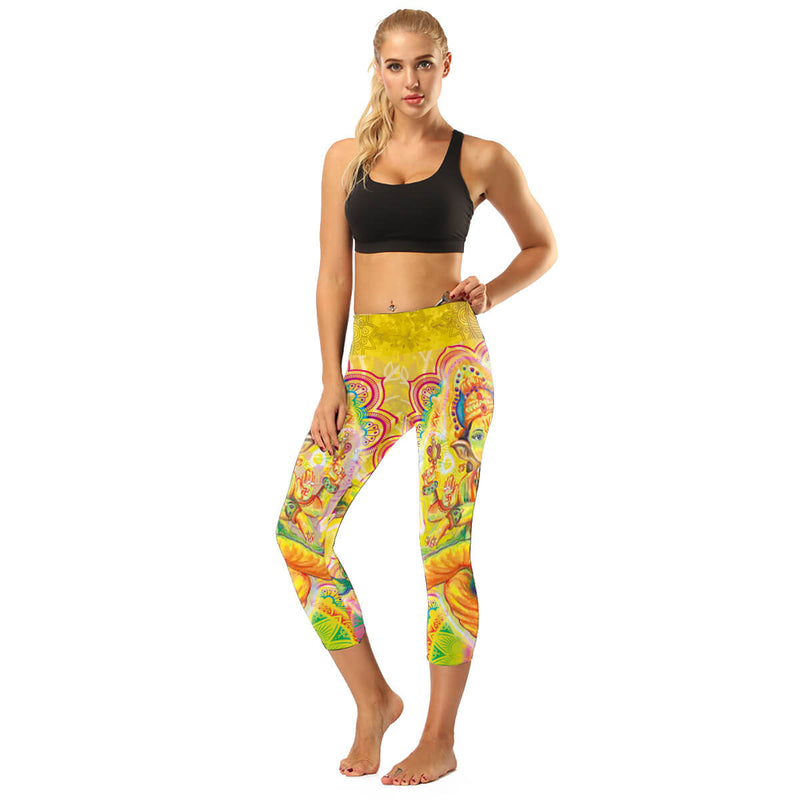 High Rise Sun Ganesha Capris | A Small Pocket on Waistband