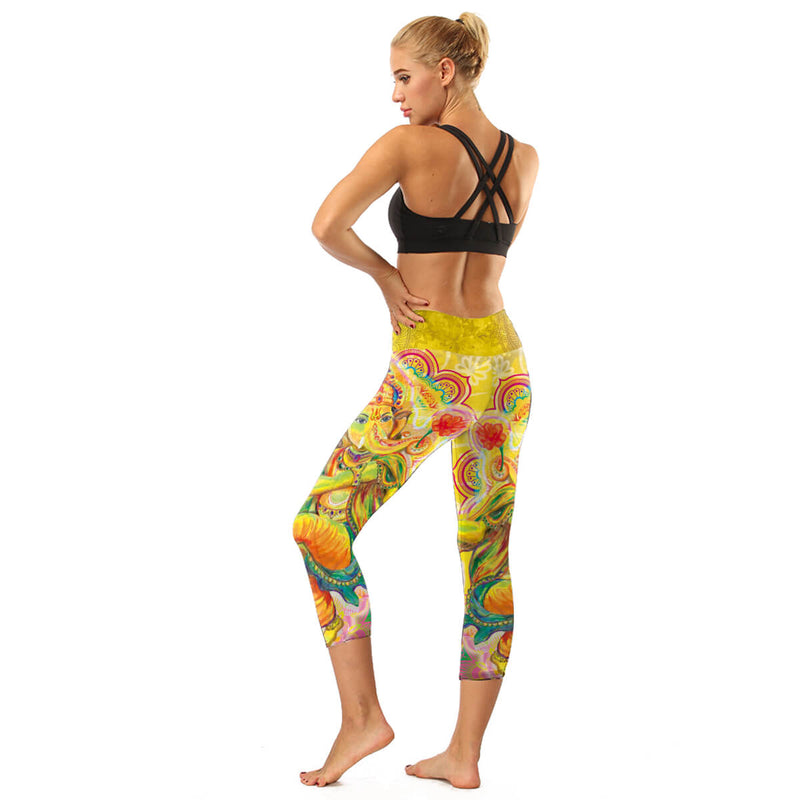 High Rise Sun Ganesha Capris | A Small Pocket on Waistband