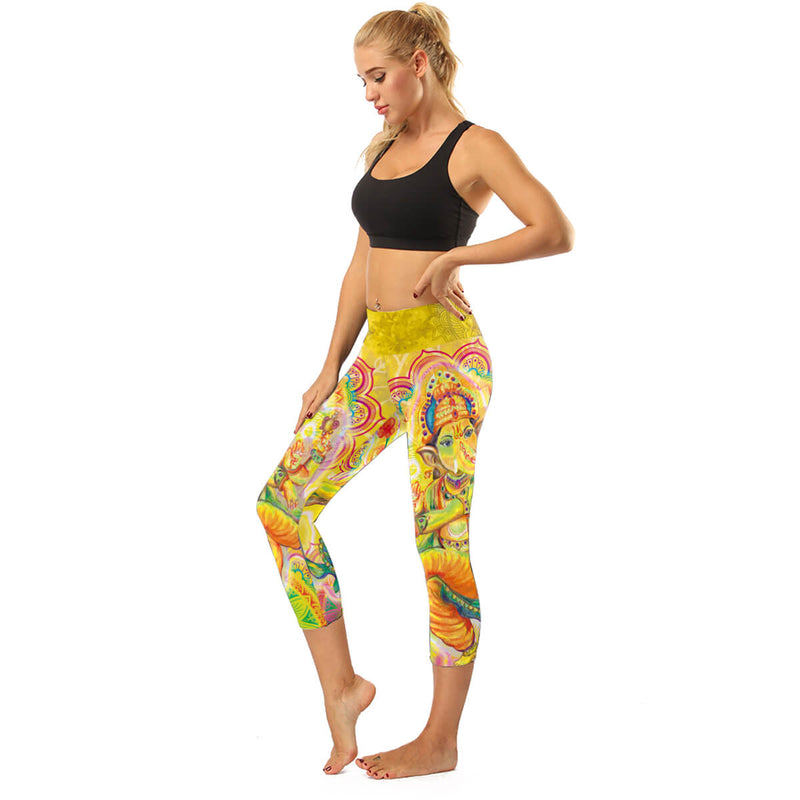 High Rise Sun Ganesha Capris | A Small Pocket on Waistband