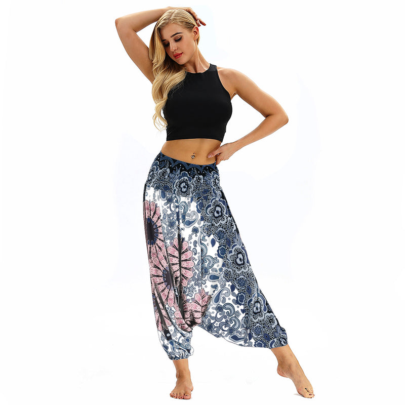 Women's Baggy Harem Pant - Pink Sunflowers