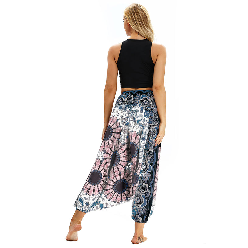 Women's Baggy Harem Pant - Pink Sunflowers