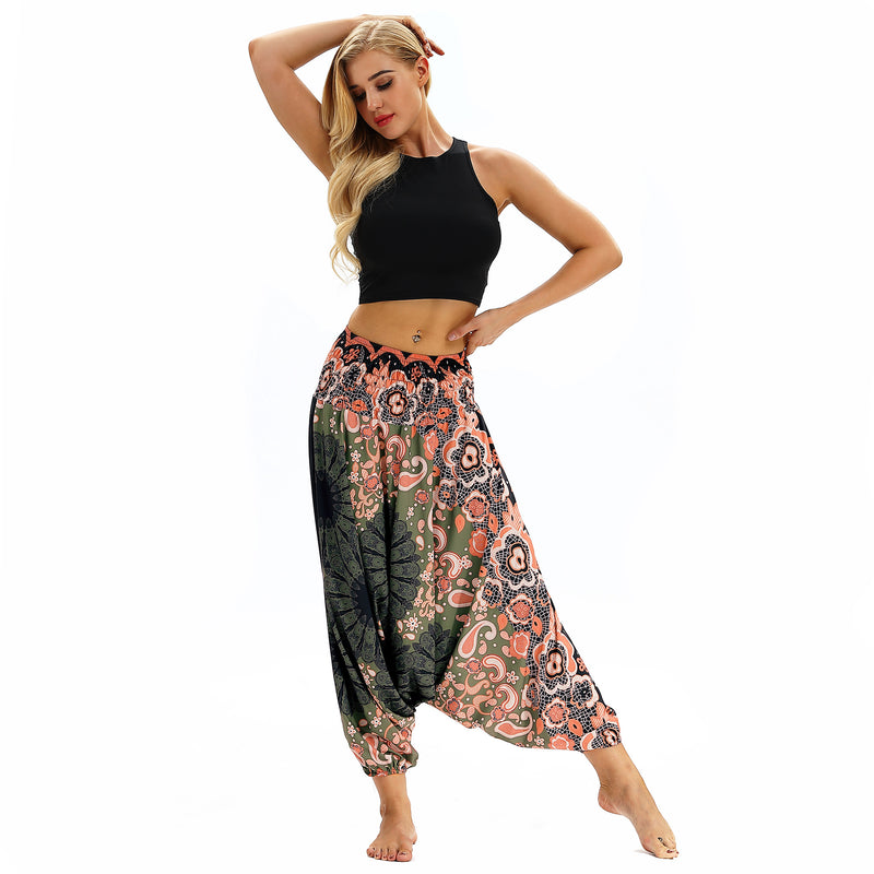 Women's Baggy Harem Pant - Pink Sunflowers