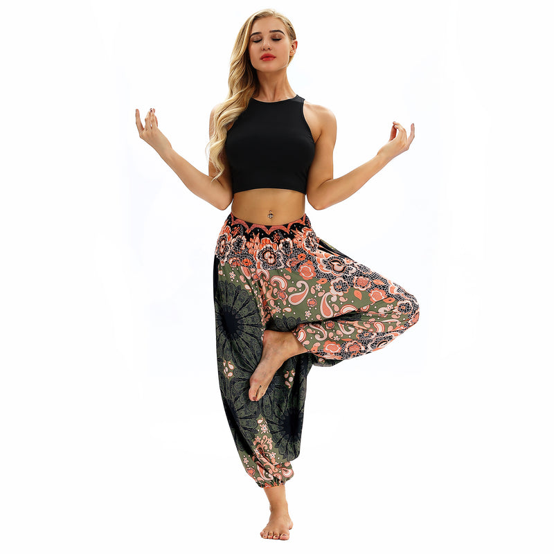 Women's Baggy Harem Pant - Pink Sunflowers