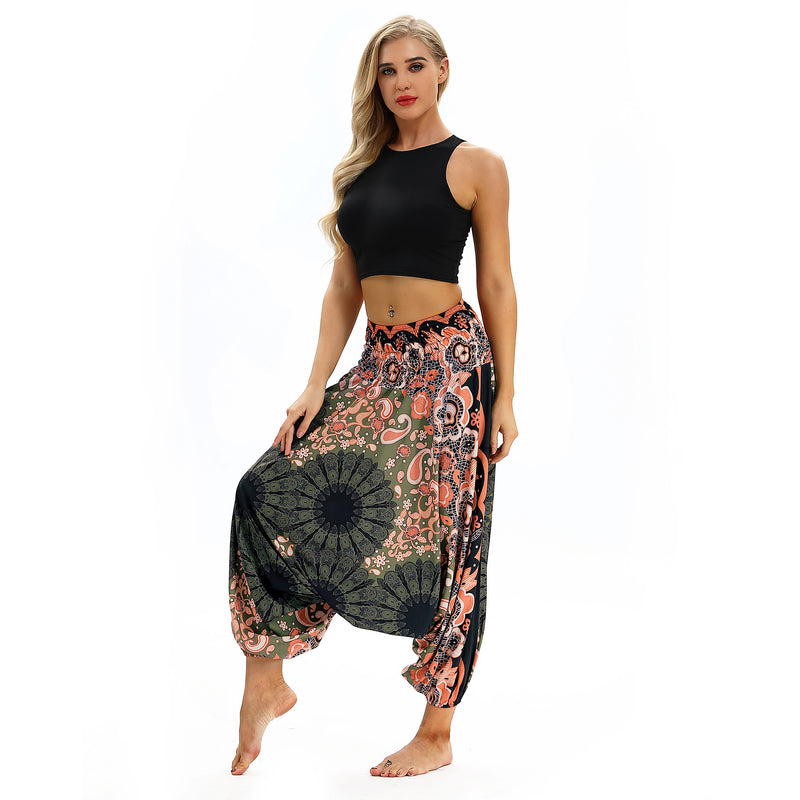 Women's Baggy Harem Pant - Pink Sunflowers